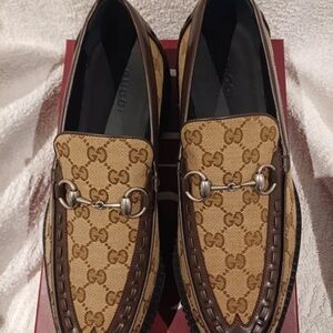 Gucci Tan and Brown Signature Loafers